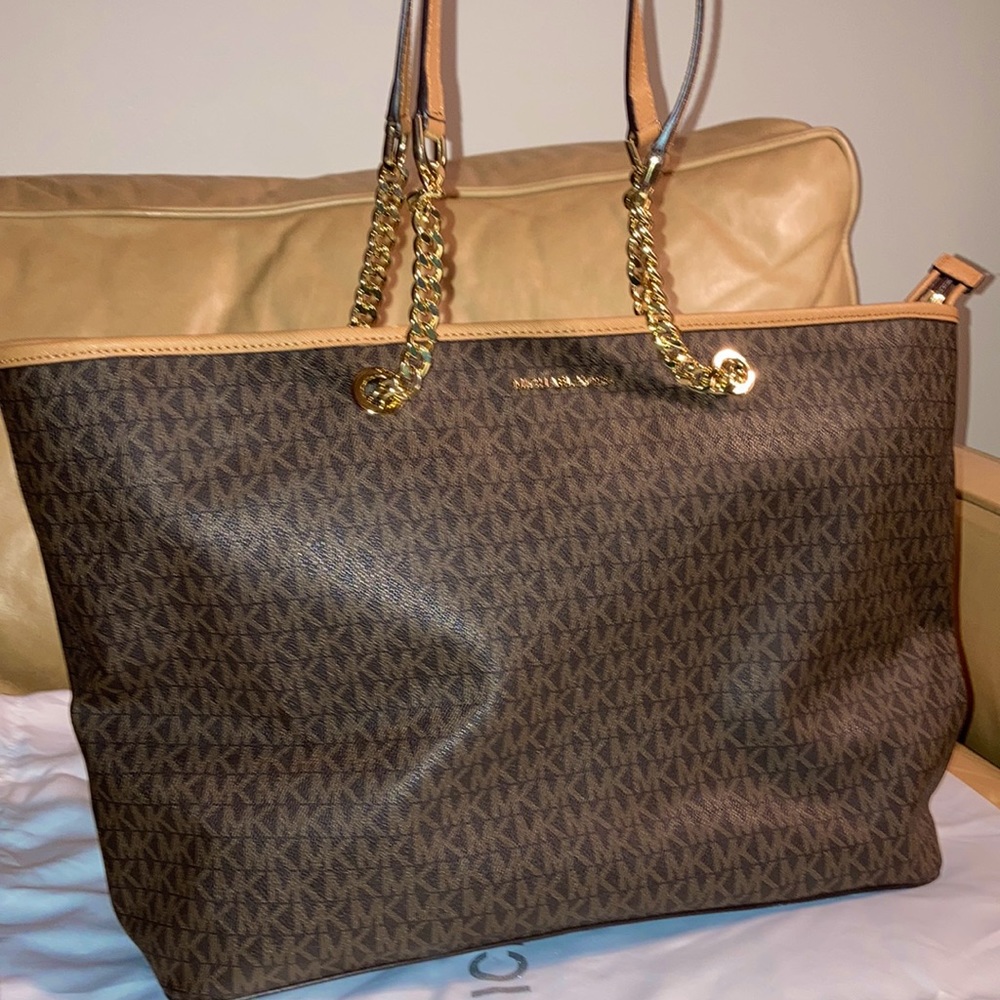 Michael Kors brown leather tote with chain straps